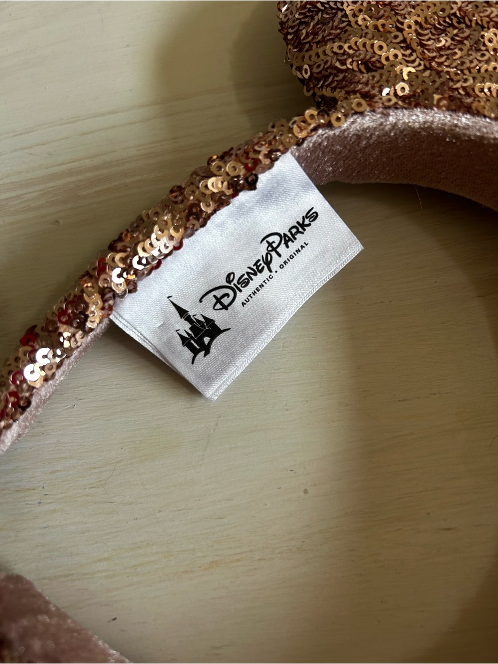 Disney Rose Gold Sequin Ears and bow  Headband. Worn once. - Picture 2 of 3